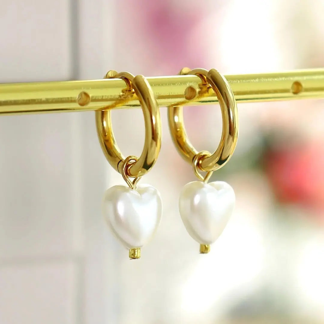 24K Pearl Hearts Hoop Earrings - Pearlsey
