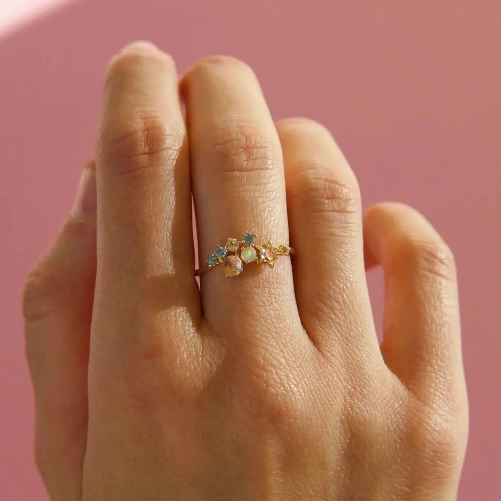 585 Gold "Aherz" - Cluster Opal Ring - Pearlsey