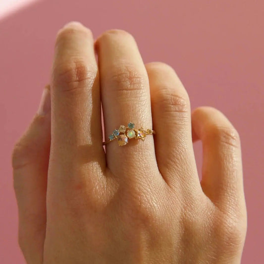 585 Gold "Aherz" - Cluster Opal Ring - Pearlsey