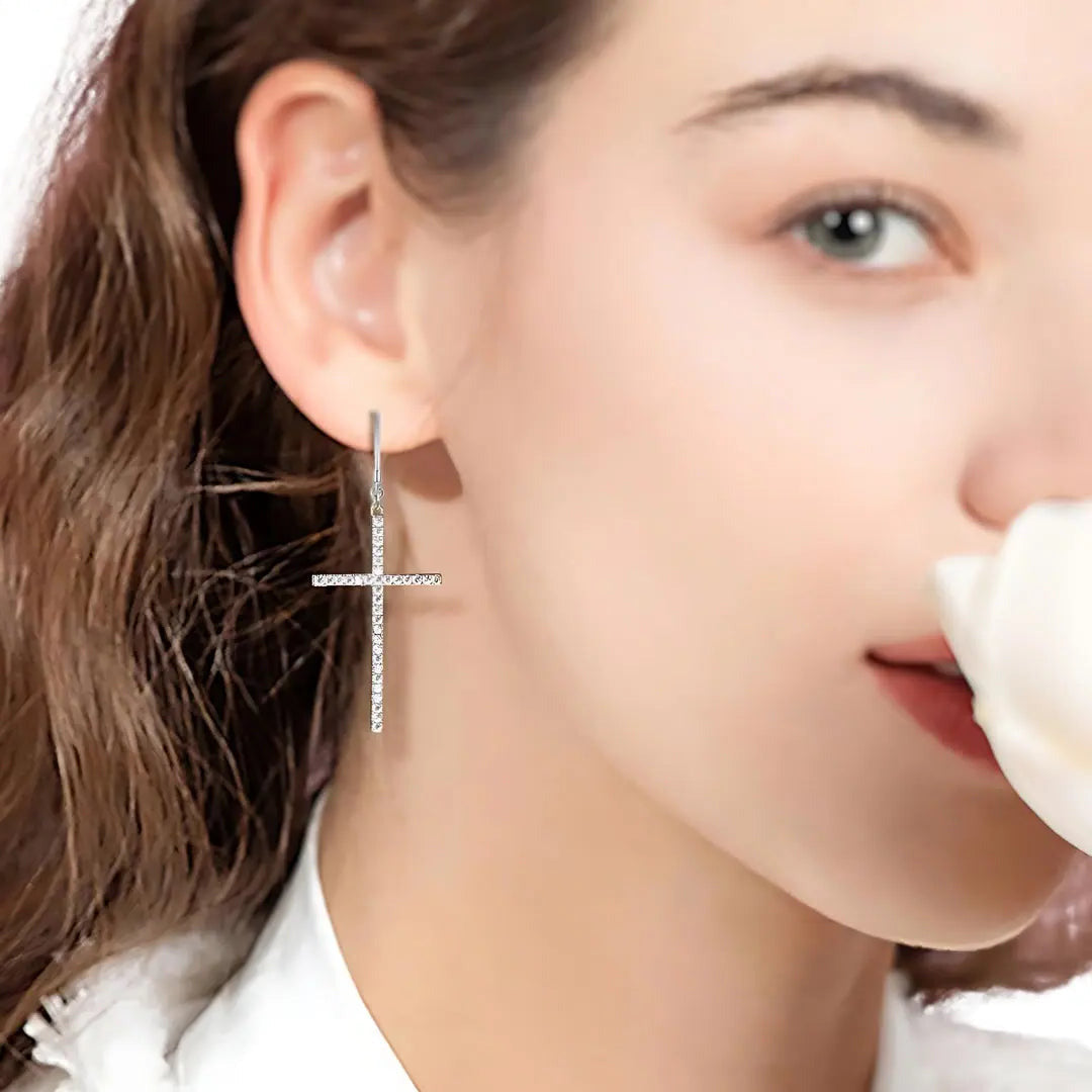 925 Sterling Silber Übergroße Kreuz Ohrringe mit 1,25CT Moissanitbesatz - Pearlsey