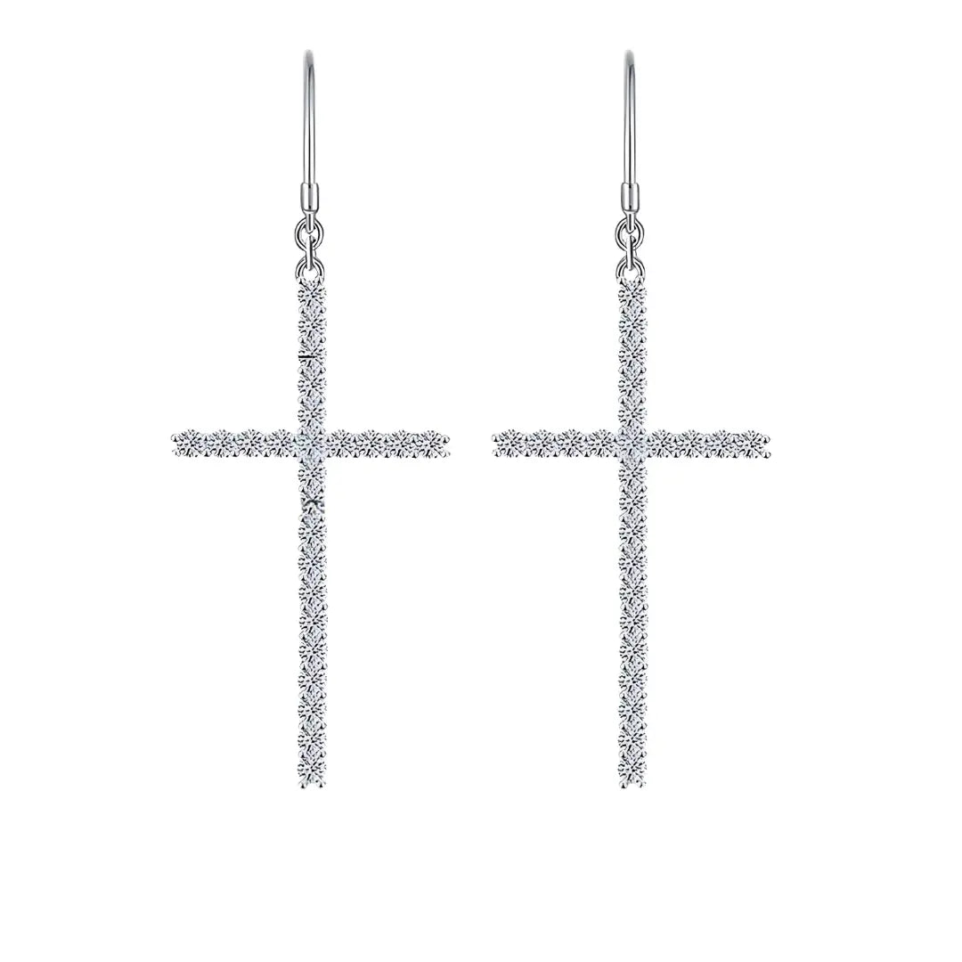 925 Sterling Silber Übergroße Kreuz Ohrringe mit 1,25CT Moissanitbesatz - Pearlsey