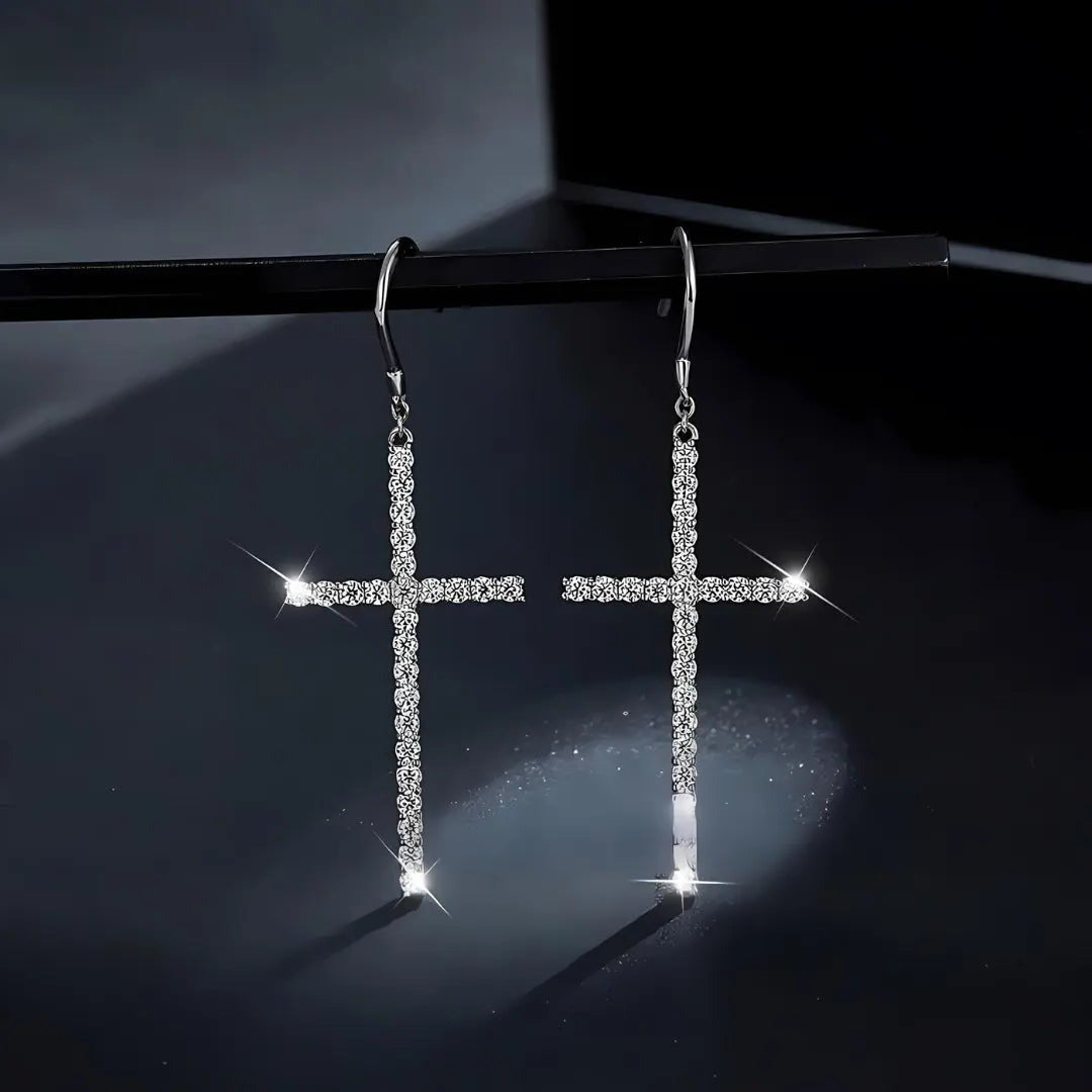 925 Sterling Silber Übergroße Kreuz Ohrringe mit 1,25CT Moissanitbesatz - Pearlsey