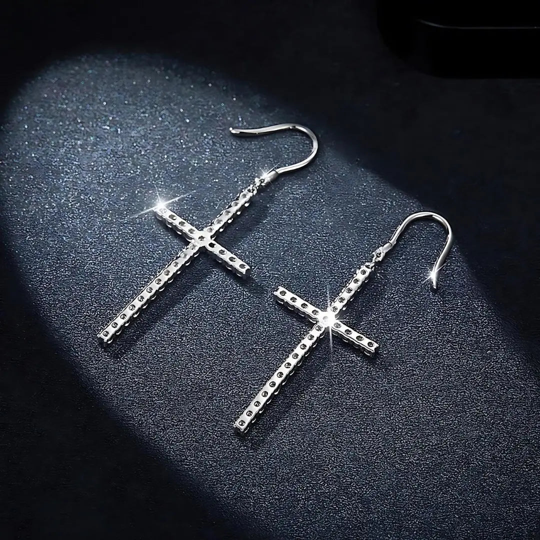 925 Sterling Silber Übergroße Kreuz Ohrringe mit 1,25CT Moissanitbesatz - Pearlsey