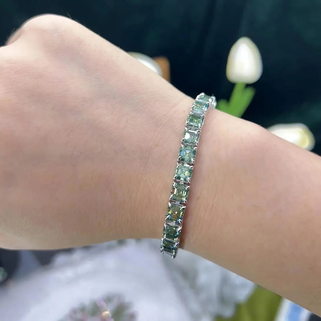 925er Silber Icy Tennis Chain mit farbigem Moissanitbesatz - Pearlsey