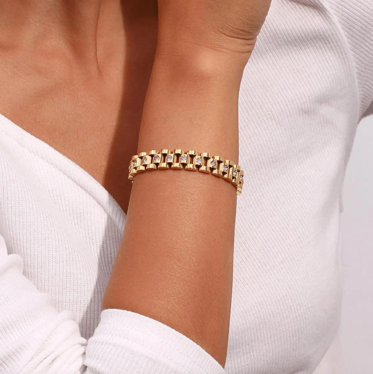 Ahern - Statement Chain Armband mit Zirkoniasteinbesatz - Pearlsey