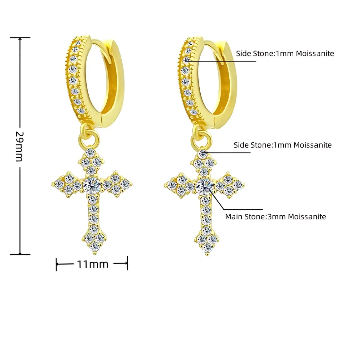 Creolen mit Kreuzanhänger und Moissanitsteinbesatz - Pearlsey