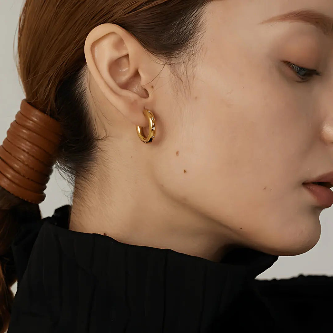 Golden Huggies "Faith Starburst" mit Zirokoniasteinbesatz - Pearlsey