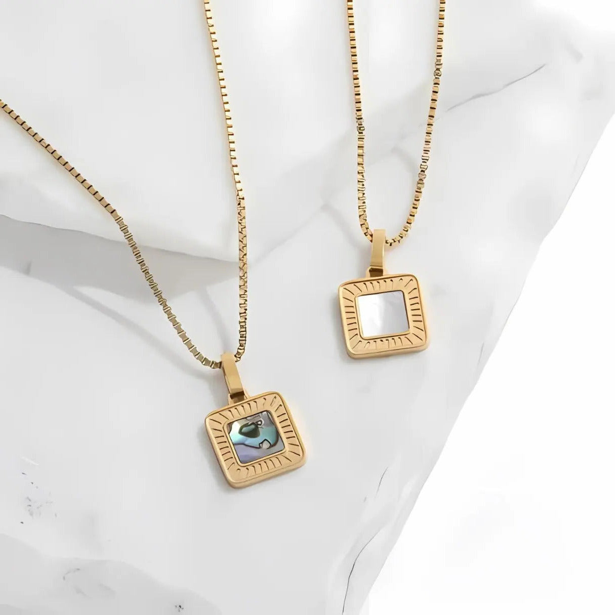 Halskette "Earl" mit eckigen Abalone & weißem Perlmutt-Anhänger - Pearlsey