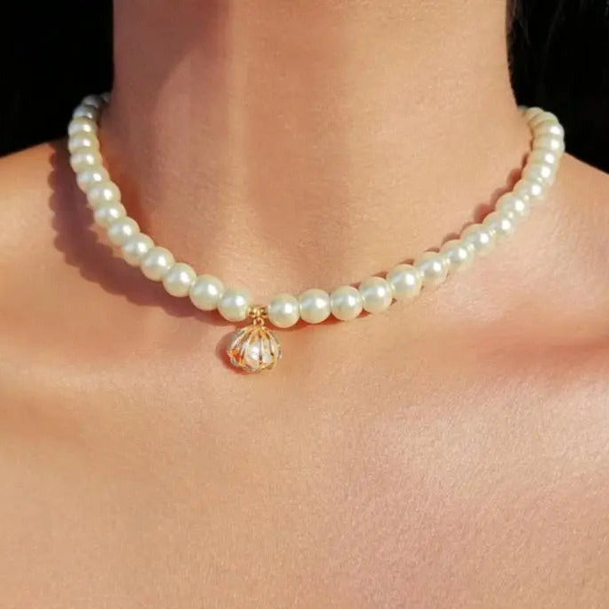 Perlen-Halskette mit Muschelanhänger "Ocean Treasure"-24K - Pearlsey