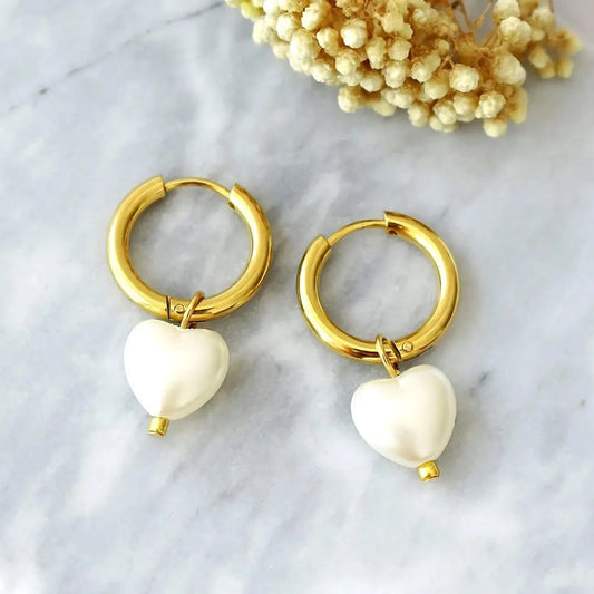 24K Pearl Hearts Hoop Earrings - Pearlsey