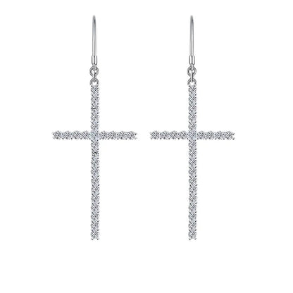 925 Sterling Silber Übergroße Kreuz Ohrringe mit 1,25CT Moissanitbesatz - Pearlsey