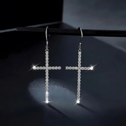 925 Sterling Silber Übergroße Kreuz Ohrringe mit 1,25CT Moissanitbesatz - Pearlsey