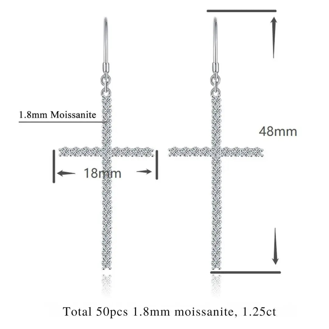 925 Sterling Silber Übergroße Kreuz Ohrringe mit 1,25CT Moissanitbesatz - Pearlsey