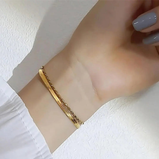 Flat Chain Two Layers Armreifen-18k - Pearlsey