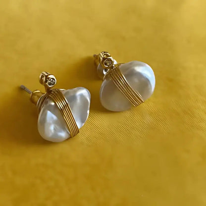 Gold Wrapped Keshi Perlen Steckerohrringe - Pearlsey