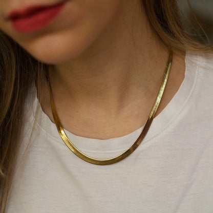 Golden Flat Chain Choker 5mm "Serpente"-18k - Pearlsey